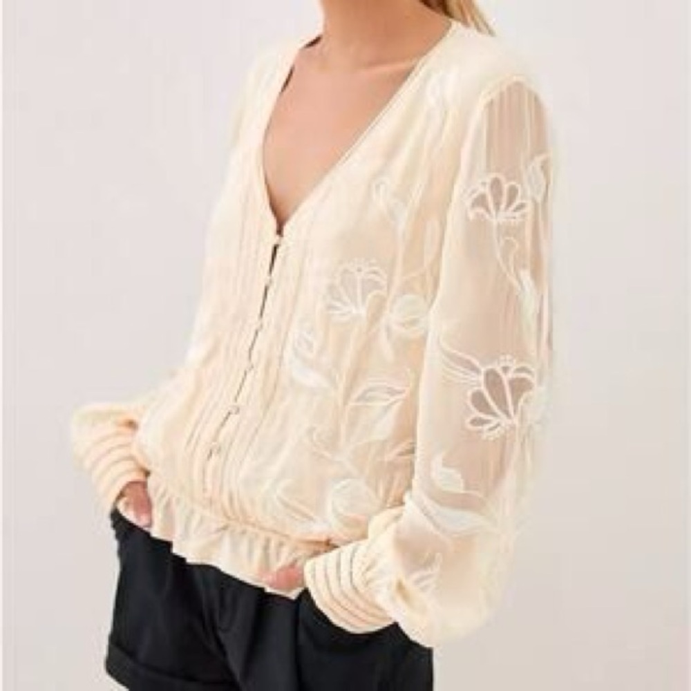 Anthropologie Lace Sleeve Top
